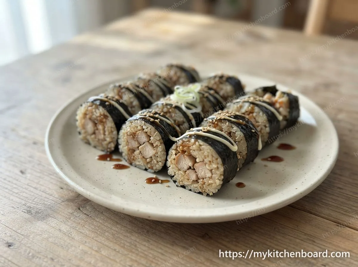 Rollitos de arroz y pollo con mayonesa envueltos en alga nori