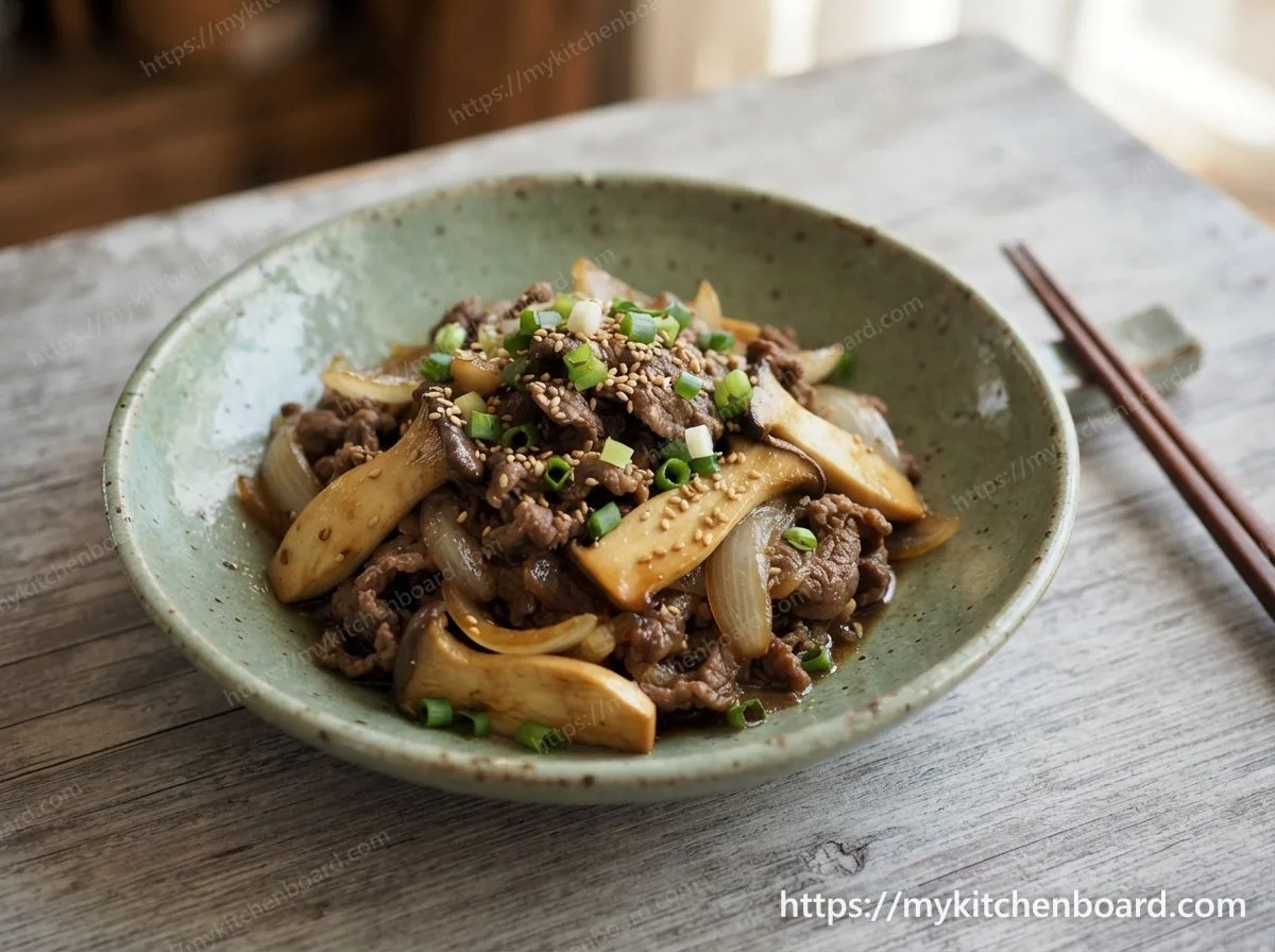 牛肉と玉ねぎとエリンギの醤油炒め