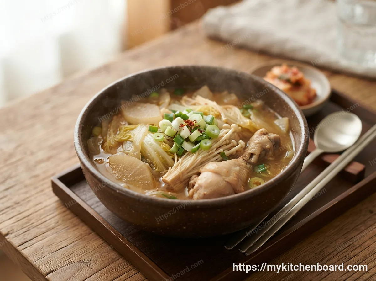 닭다리 배추 팽이버섯 된장국